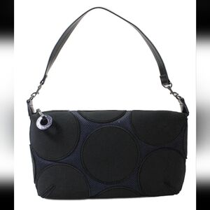 Textured Black Circle-Panel Shoulder Bag